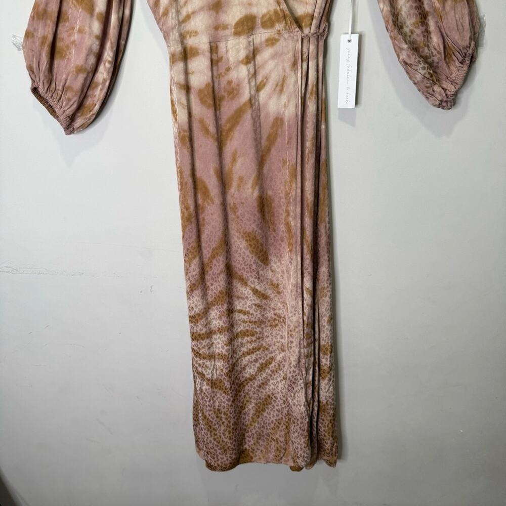 🍁NWT Young Fabulous and Broke YFB Siren Shirt Wrap Midi Dress Adobe Rose Spin XS - Picture 7 of 16